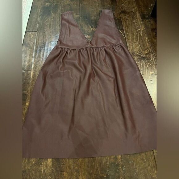 Zara Faux Leather Pinafore Dress Brown size Small Blogger Favorite Bohemian - Picture 2 of 6